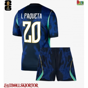 Brasilien Lucas Paqueta #20 Borta Kläder Barn VM 2026 Kortärmad (+ Korta byxor)